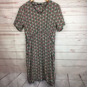 TOUPY Medium Dress Silk Short Sleeve Piping Green